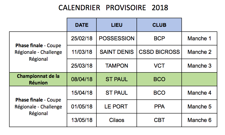 calendrier 2018