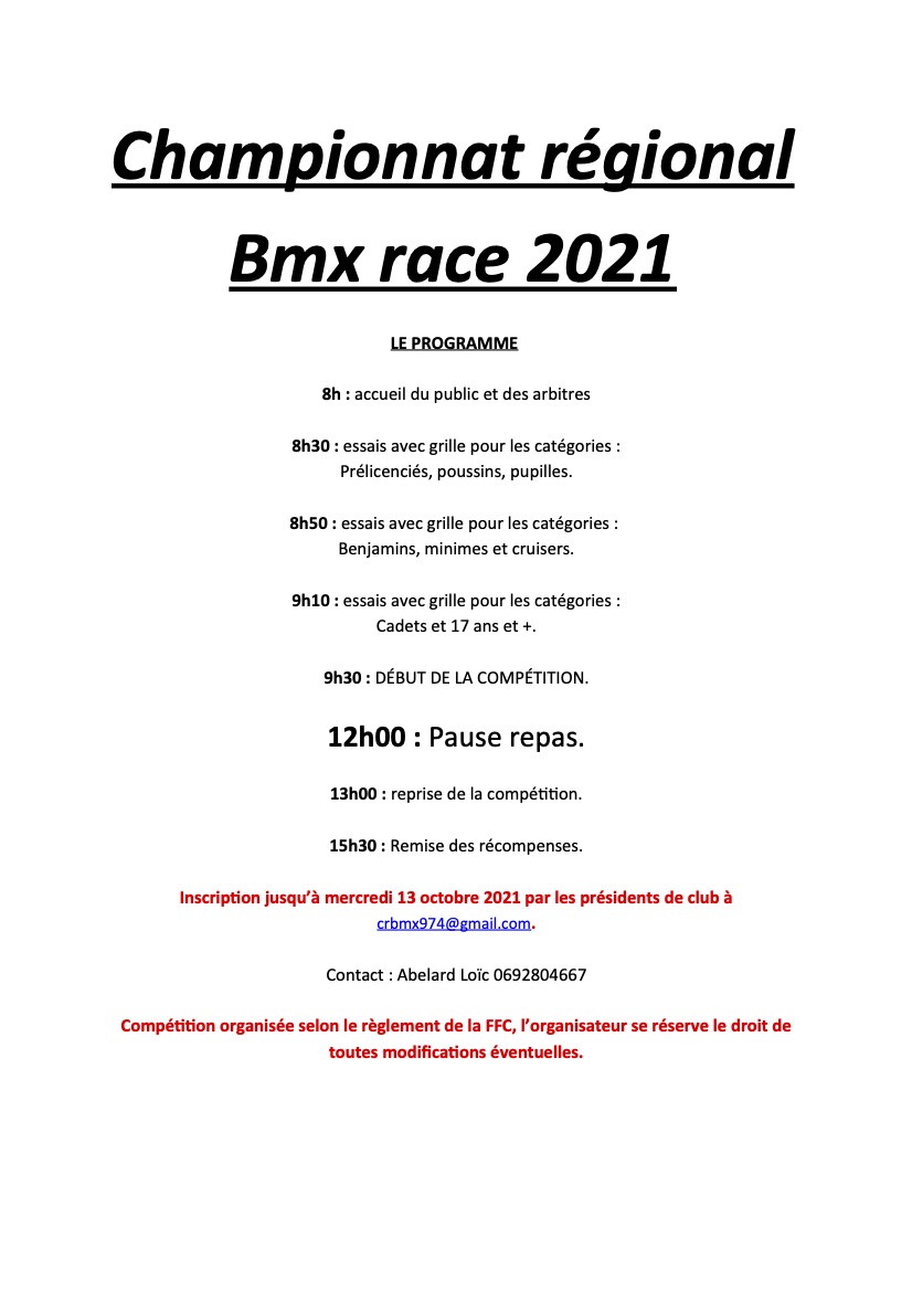Programme BRP - CHAMPIONNAT DE LA REUNION
