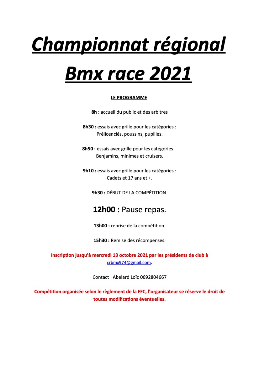 Programme BRP - CHAMPIONNAT DE LA REUNION