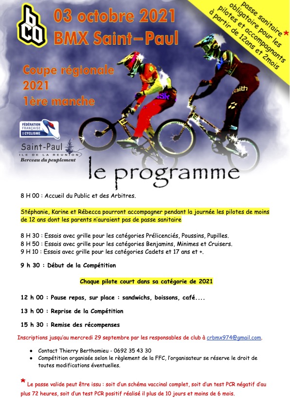 Programme BCO - manche 1 de la coupe rgionale