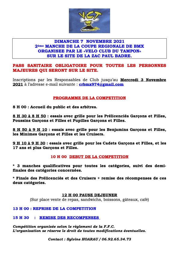 Programme VCT - manche 2 de la coupe rgionale