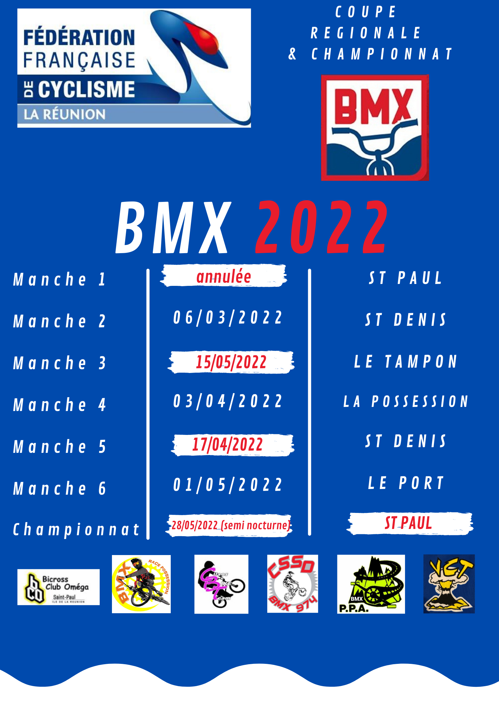 Le clendrier régional 2022 de BMX