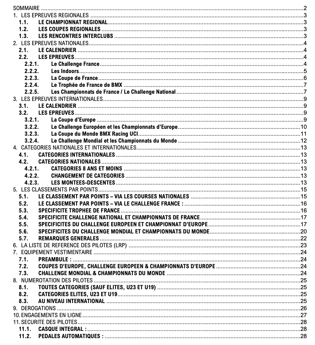 Sommaire note aux clubs